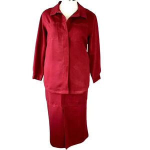 White Stag Vintage Two Piece Shirt Jacket Midi Skirt Set Plus Size 16/20 Maroon